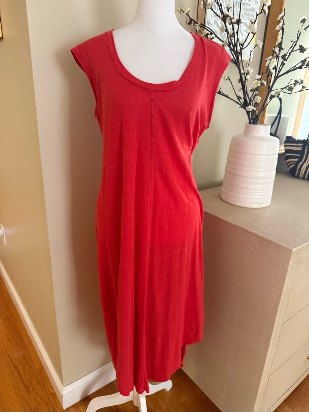 NIC+ZOE Red Sleeveless Midi Scoop Neck Dress